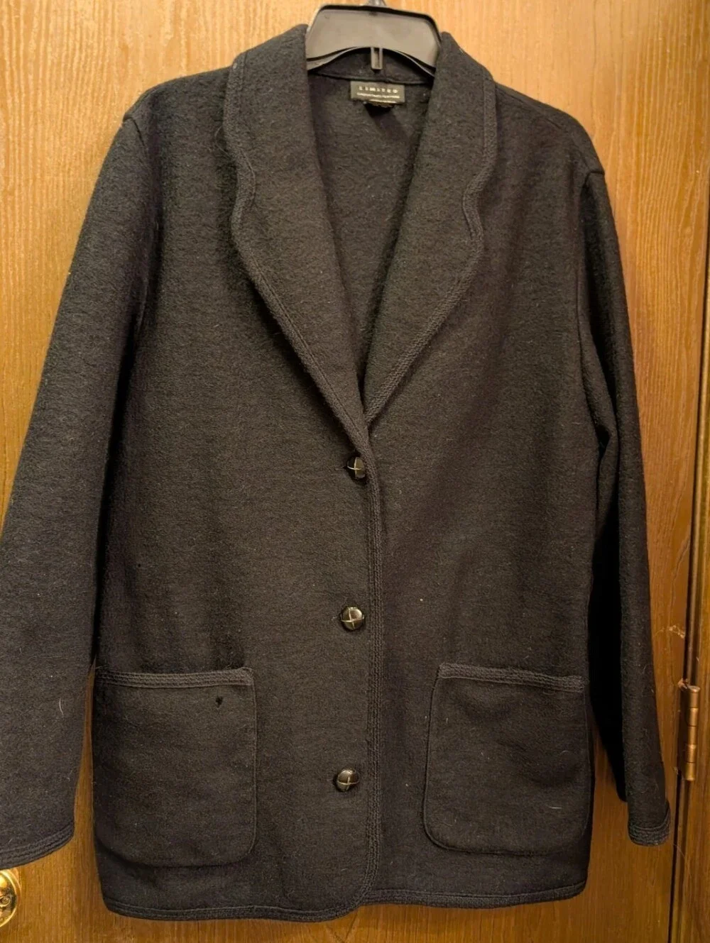 Vtg LIMITED 💯 WOOL BLACK Button Blazer Sz-S #54874